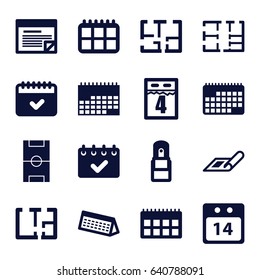 Plan icons set. set of 16 plan filled icons such as plan, calendar, office supply, 14 date calendar, football pitch