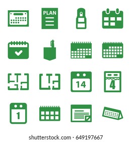Plan icons set. set of 16 plan filled icons such as office room, calendar, office supply, 14 date calendar