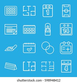 plan icons set. Set of 16 plan outline icons such as plan, circle intersection, calendar, medical appointment, office supply, 14 date calendar