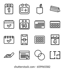 Plan icons set. set of 16 plan outline icons such as plan, office room, circle intersection, calendar, medical appointment, 14 date calendar