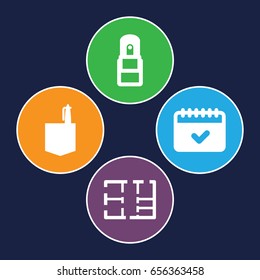 Plan icons set. set of 4 plan filled icons such as office room, calendar, office supply