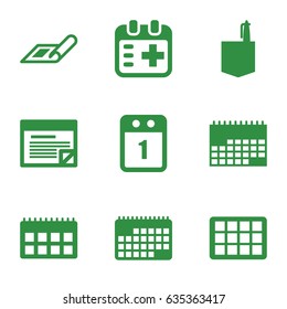 Plan icons set. set of 9 plan filled icons such as plan, office room, medical appointment, 1st day calendar