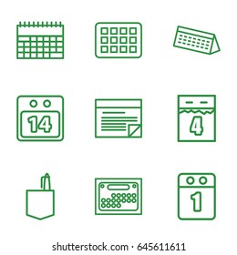 Plan icons set. set of 9 plan outline icons such as office room, 14 date calendar, plan