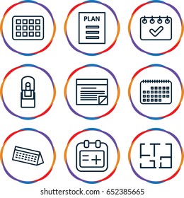 Plan icons set. set of 9 plan outline icons such as medical appointment, office supply, plan
