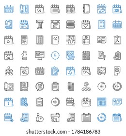 conjunto de iconos de plan. Colección de plan con calendario, porcentaje, agenda, planificación, hipoteca, boliche, portapapeles, programa, tarea, plano, pensamiento. Iconos de plan modificables y escalables.