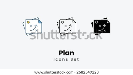 Plan Icons thin line, Black Glyph, Colored Line vector icon stock illustration