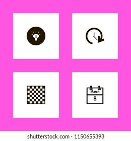 plan icons. update time, money ideas, chess board and march calendar vector icons set