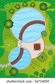 Plan of a Landscape and Garden Design. Professional Illustration.