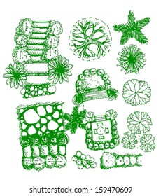 Plan of Landscape and Garden and Trees top view for architecture landscape design projects 