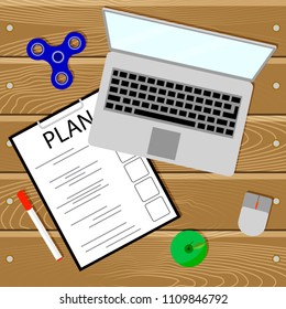 Plan with laptop. Planning management online, efficiency process, vector illustration