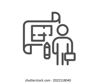 Plan Line Icon. Architect Project Sign. Architecture Design Symbol. Quality Design Element. Linear Style Plan Icon. Editable Stroke. Vector