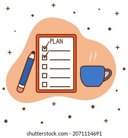 Plan list in cartoon style. The concept of planning and successful execution of affairs. Simple flat vector illustration.