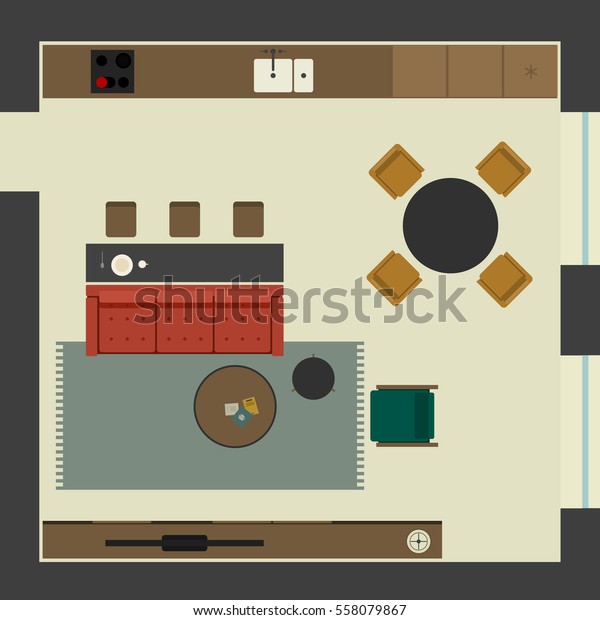 Plan Living Room Flat Style Open Stock Vector Royalty Free