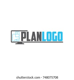 Plan logo with computer in  vector format