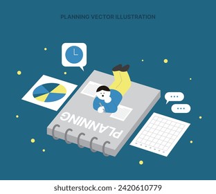 Plan, note, diary person character vector illustration