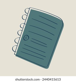Plan in notebook with spiral. Diary entries. Write schedule for day. Execution of To Do List and Clock on paper. Hand drawn. Isolated object. Three-color contour image. Vector illustration.