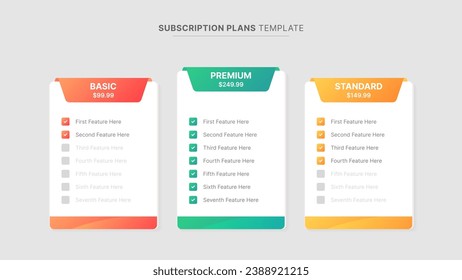 Plan Offer Price Package Subscription Comparison Table Chart Infographic Design Template
