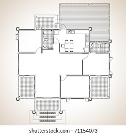 Plan a one-story residence contemporary style