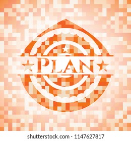 Plan orange mosaic emblem with background