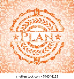 Plan orange mosaic emblem with background