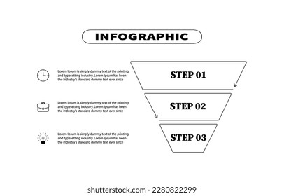 The plan presents the Trapezoid infographic business with 3 steps. Outlines infographic vector template three-element. Creative concept planning used for web banners, diagrams, layouts, and workflows.