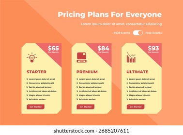 design do modelo de tabela de preços do plano