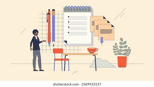 Plan and prioritize for effective time management retro tiny person concept. Business job schedule with priority order and important process organization vector illustration. Agenda with task list.