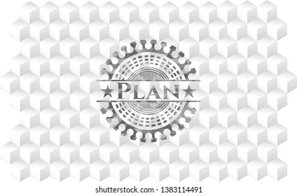 Plan realistic grey emblem with cube white background