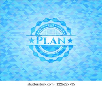 Plan realistic sky blue emblem. Mosaic background