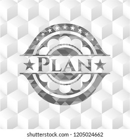Plan retro style grey emblem with geometric cube white background