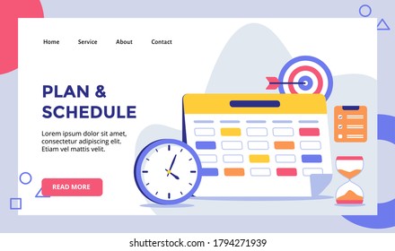 Plan and Schedule calendar with marker date for web website home homepage landing page template banner with modern flat style
