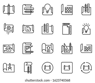 Plan set line icons in flat design with elements for web site design and mobile apps.  Collection modern infographic logo and symbol. Plan vector line pictogram