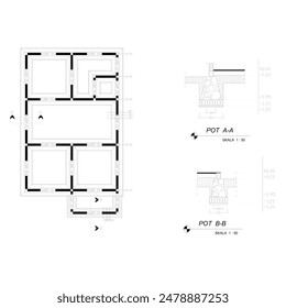 plan sketch of the river stone foundation and details of the foundation