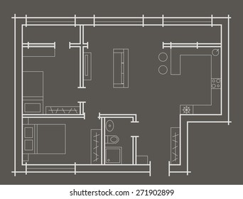 Plan sketch two bedroom apartment gray background