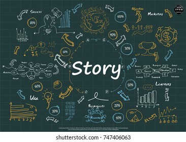 Plan Sketch,Text  Story And Text Various -  Modern Idea And Concept Vector Illustration Business Infographic Template With  Icon,arrow,world.