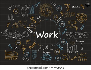Plan Sketch,Text  Work and Text various -  modern Idea and Concept Vector illustration Business Infographic template with  icon,arrow,world.