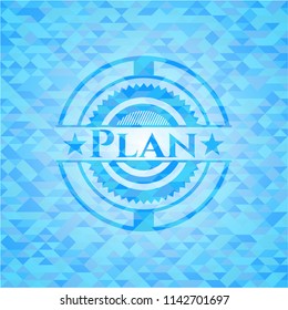 Plan sky blue emblem with triangle mosaic background