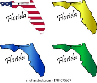 Plan of the state of Florida. A set of multi-colored vector images.