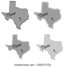 Plan of the state of Texas. Set of illustrations in black and white. Vector image with the ability to edit.