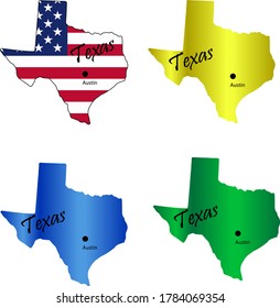 Plan of the state of Texas. A set of multi-colored vector images.