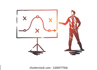 Plan, strategy, marketing, project, tactic concept. Hand drawn businessman and strategy plan concept sketch. Isolated vector illustration.