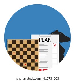 Plan and tactic. Management financial plan, strategy business. Vector illustration
