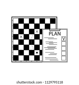 Plan tactic scheme and strategy business. Chessboard and checklist plan. Vector illustration