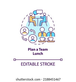 Plan team lunch concept icon. Communication. Developing onboarding process abstract idea thin line illustration. Isolated outline drawing. Editable stroke. Arial, Myriad Pro-Bold fonts used