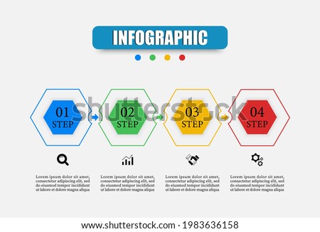 Plan timeline infographics template with four elements. Infographic hexagon vector illustration with 4 steps, options, marketing icon. Used for business, presentations, web design, diagrams, training.