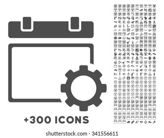 Plan Tuning vector icon with additional 300 date and time management pictograms. Style is flat symbols, gray color, rounded angles, white background.
