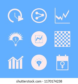 plan vector icons set. with graph, growing graph, share sign and chess board in set