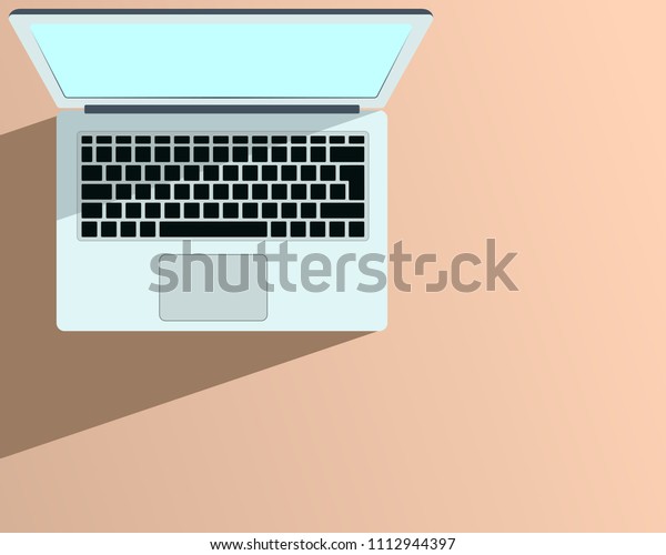 Plan View Laptop Computer On Desk Royalty Free Stock Image