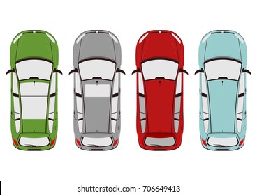 The plan view of the modern car. Flat vector.