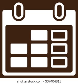 Plan Week vector icon. Style is flat symbol, white color, rounded angles, brown background.